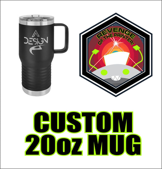 Laser engraved custom 20oz travel mug with handle – add your logo, name, or design. Durable insulated tumbler for gifts, branding, or daily use