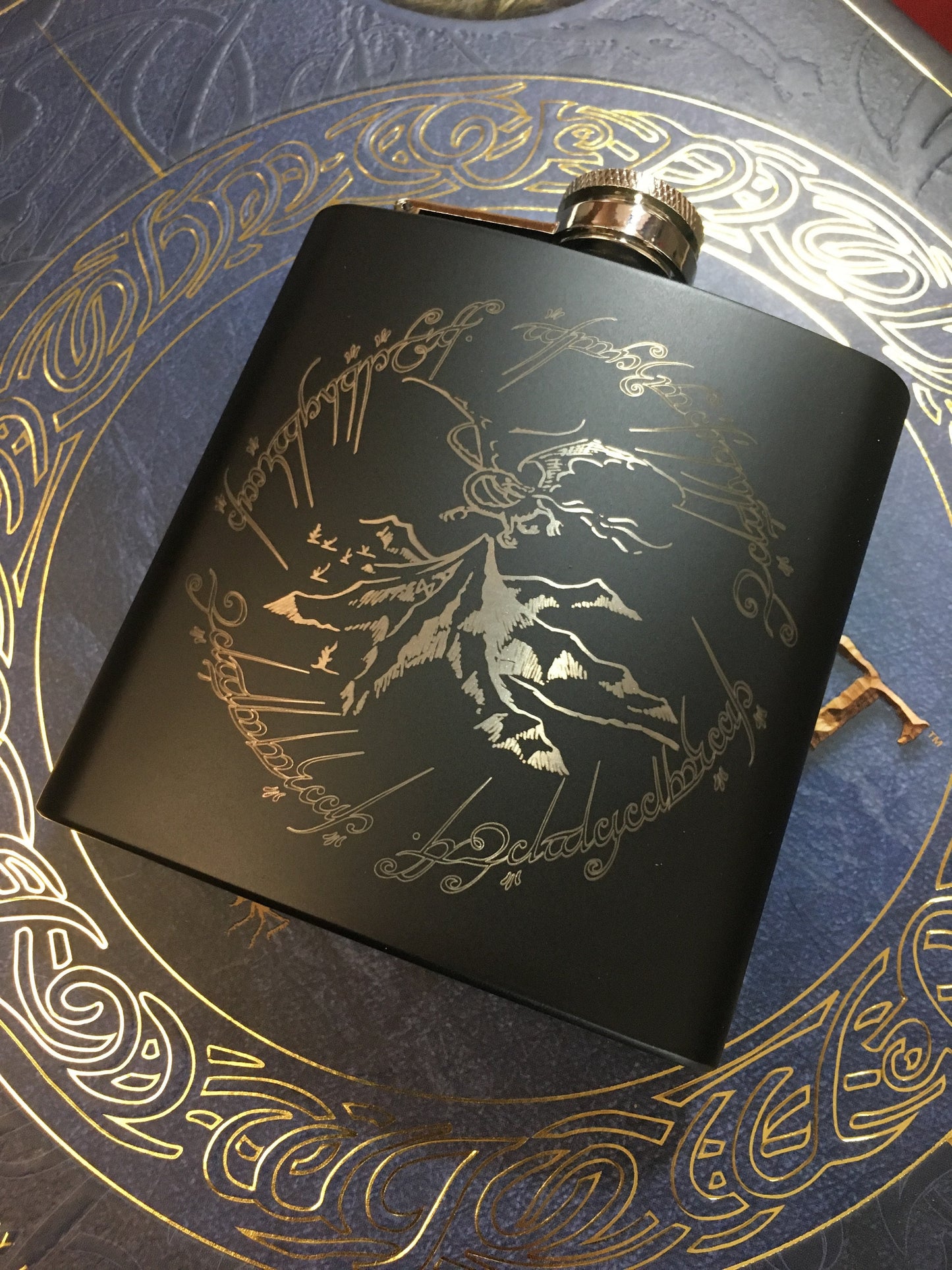 Lord of the Rings Engraved Flasks, Various Leather, Matte Black