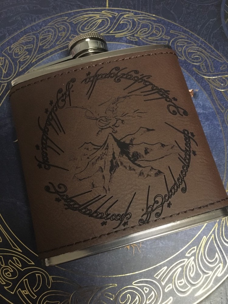 Lord of the Rings Engraved Flasks, Various Leather, Matte Black