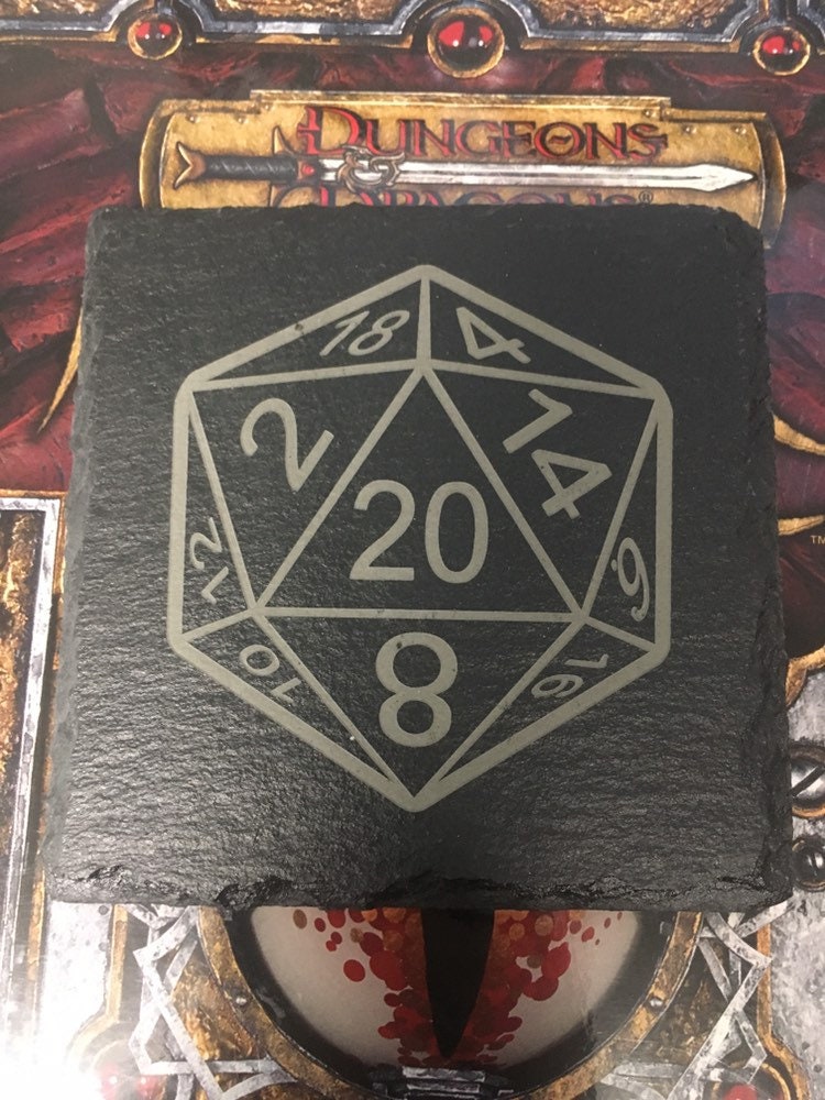 Slate D20 Engraved Coaster